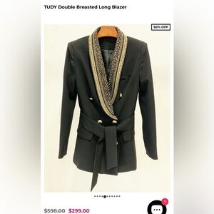 NWOT BEAUTIFUL BLAZER WITH GOLD ACCENTS AND TIE